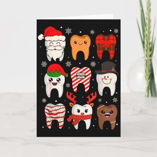 Funny Dental Christmas Teeth Cute Xmas Dentist Squ Kaart (Voorkant)