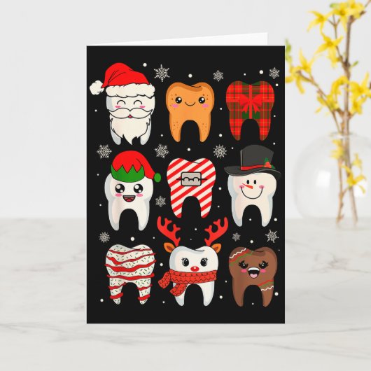 Funny Dental Christmas Teeth Cute Xmas Dentist Squ Kaart (Gele Bloem)