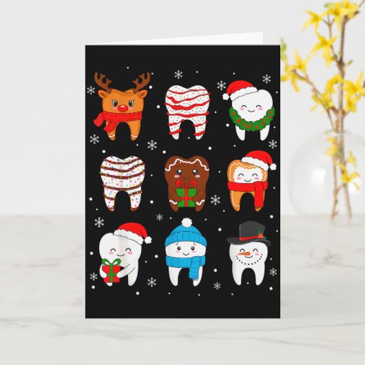 Funny Dental Christmas Teeth Cute Xmas Dentist Squ Kaart (Gele Bloem)