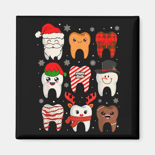 Funny Dental Christmas Teeth Cute Xmas Dentist Squ Magneet (Voorkant)