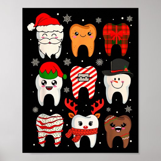 Funny Dental Christmas Teeth Cute Xmas Dentist Squ Poster (Voorkant)