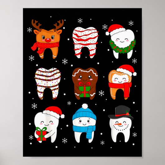 Funny Dental Christmas Teeth Cute Xmas Dentist Squ Poster (Voorkant)