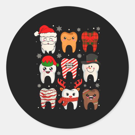 Funny Dental Christmas Teeth Cute Xmas Dentist Squ Ronde Sticker (Voorkant)