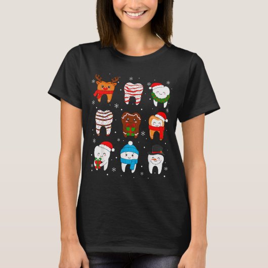 Funny Dental Christmas Teeth Cute Xmas Dentist Squ T-shirt (Voorkant)