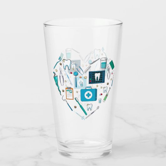Funny Dental Dentist Tool Heart Glas (Achterkant)