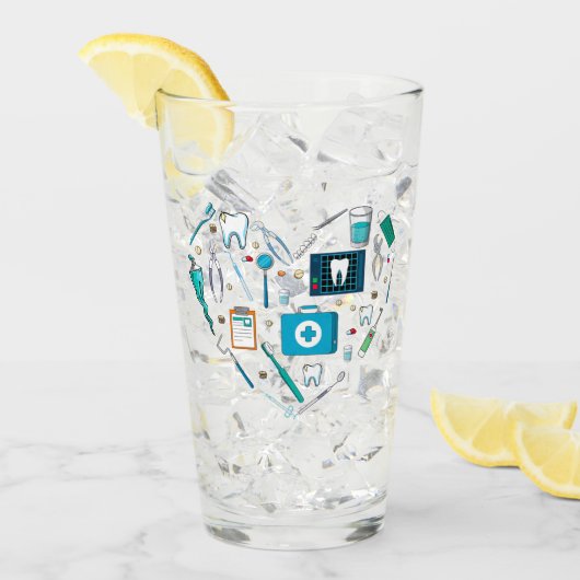 Funny Dental Dentist Tool Heart Glas (Voorkant ijs)