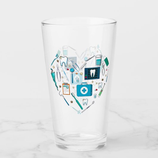 Funny Dental Dentist Tool Heart Glas (Voorkant)