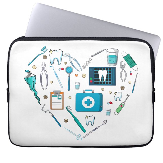 Funny Dental Dentist Tool Heart Laptop Sleeve (Voorkant)