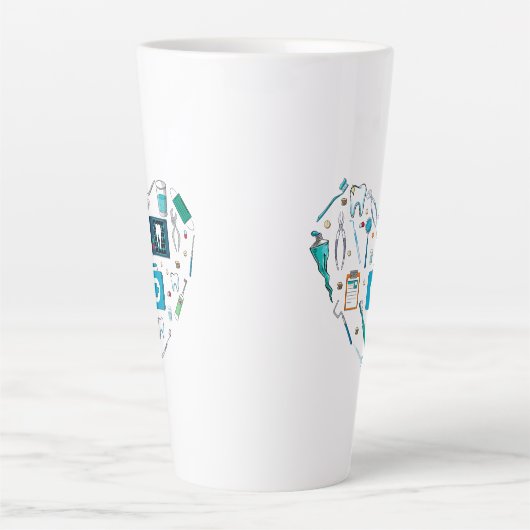 Funny Dental Dentist Tool Heart Latte Mok (Voorkant)