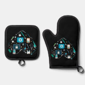 Funny Dental Dentist Tool Heart Ovenwant & Pannenlap Set (Voorkant)