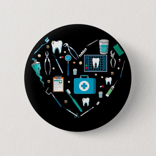 Funny Dental Dentist Tool Heart Ronde Button 5,7 Cm (Voorkant)