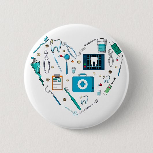 Funny Dental Dentist Tool Heart Ronde Button 5,7 Cm (Voorkant)