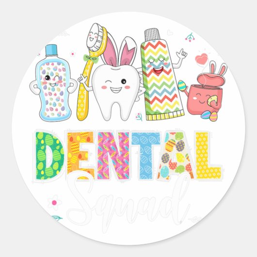 Funny Dental Squad Bunny Dentist Happy Paasdag Ronde Sticker (Voorkant)