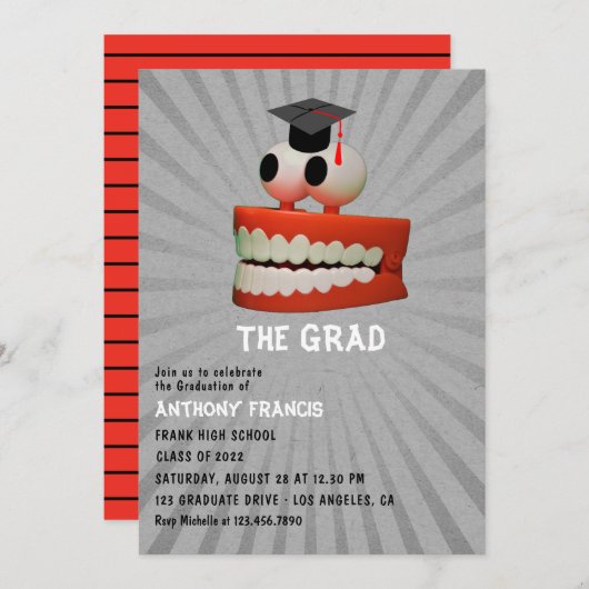 Funny Dentist Graduation Party Invitation Kaart (Voorkant / Achterkant)