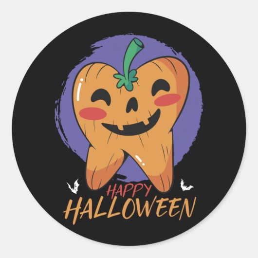 Funny Dentist Tooth Pumpkin Halloween Ronde Sticker (Voorkant)