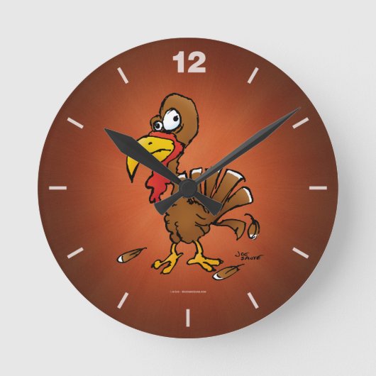 Funny Derp Turkey Cartoon Clock Ronde Klok (Voorkant)