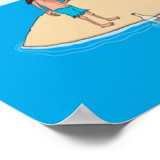 Funny Desert Island Message in a Bottle Poster (Hoek)