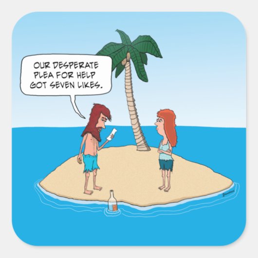 Funny Desert Island Message in a Bottle Vierkante Sticker (Voorkant)