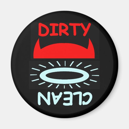 Funny Devil Angel Dirty Clean Round Dishwasmachine Magneet (Voorkant)
