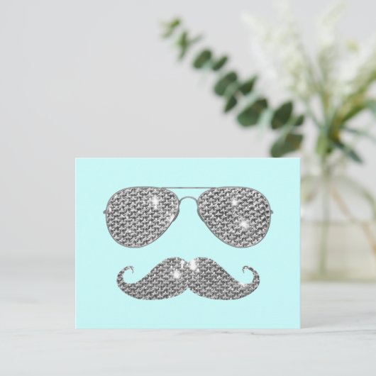 Funny Diamond Mustache met bril Briefkaart (Staand voorkant)