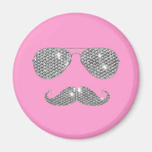 Funny Diamond Mustache met bril Magneet
