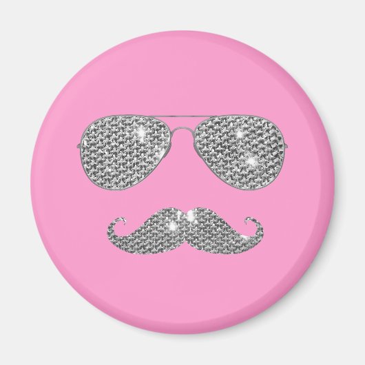 Funny Diamond Mustache met bril Magneet (Voorkant)
