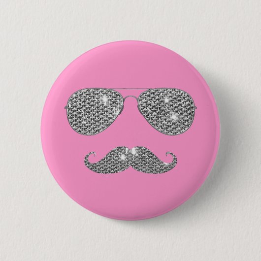 Funny Diamond Mustache met bril Ronde Button 5,7 Cm (Voorkant)
