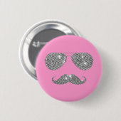 Funny Diamond Mustache met bril Ronde Button 5,7 Cm (Voorkant /achterkant)