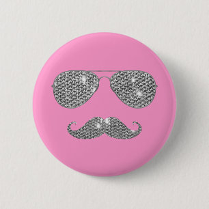 Funny Diamond Mustache met bril Ronde Button 5,7 Cm