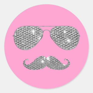 Funny Diamond Mustache met bril Ronde Sticker