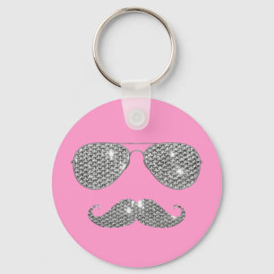Funny Diamond Mustache met bril Sleutelhanger