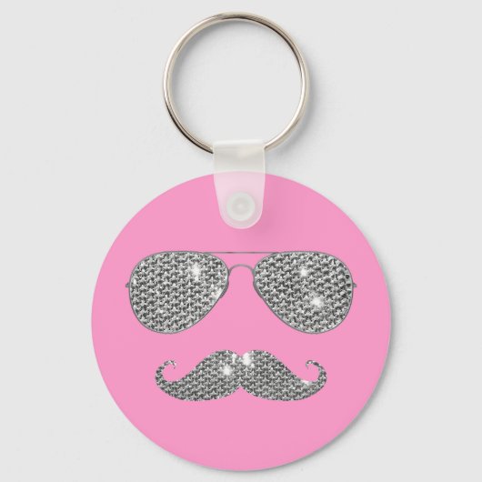 Funny Diamond Mustache met bril Sleutelhanger (Voorkant)
