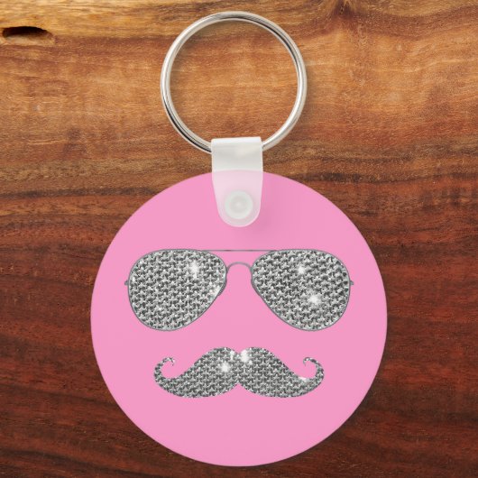 Funny Diamond Mustache met bril Sleutelhanger (Voorkant)