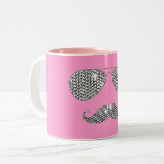 Funny Diamond Mustache met bril Tweekleurige Koffiemok (Voorkant links)