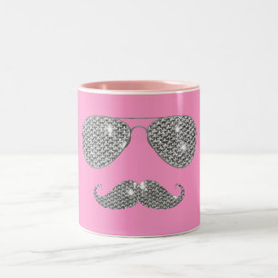 Funny Diamond Mustache met bril Tweekleurige Koffiemok