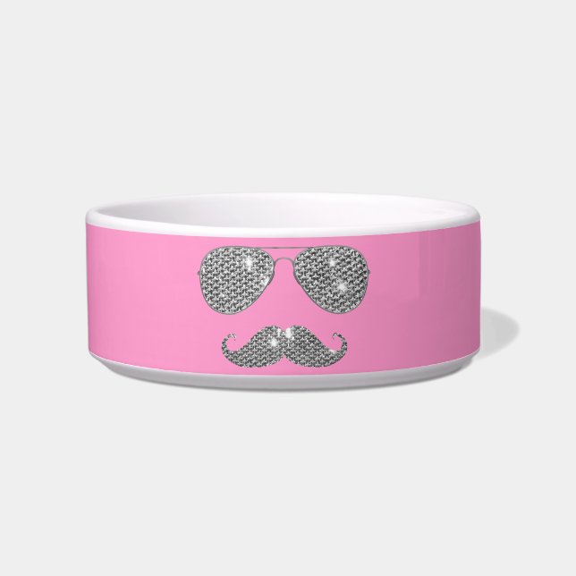 Funny Diamond Mustache met bril Voerbakje (Voorkant)