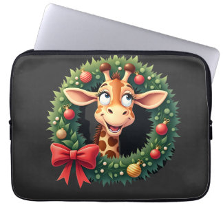 Funny dier giraffe meme gezicht festieve Kerst T-s Laptop Sleeve