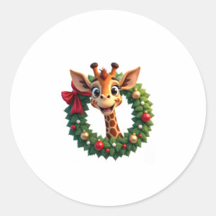 Funny dier giraffe meme gezicht festieve kerst t-s ronde sticker
