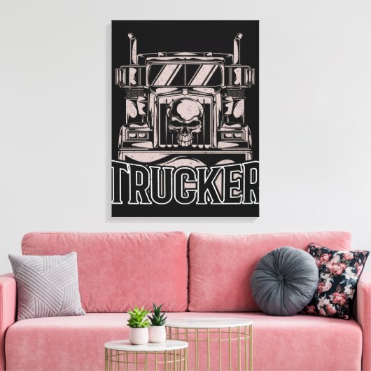 Funny Diesel Trucker Big Rig Semi Canvas Afdruk (Insitu (Woonkamer))