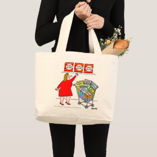 Funny Dieter bij Supermarket Cartoon Grocery Grote Tote Bag
