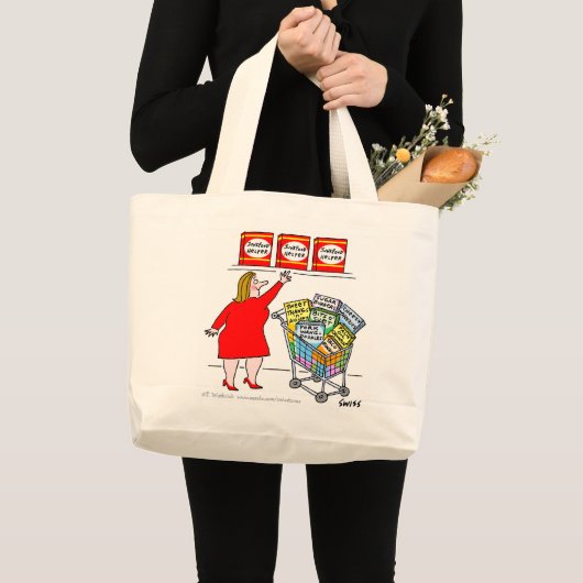 Funny Dieter bij Supermarket Cartoon Grocery Grote Tote Bag (Voorkant (product))