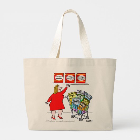 Funny Dieter bij Supermarket Cartoon Grocery Grote Tote Bag (Achterkant)