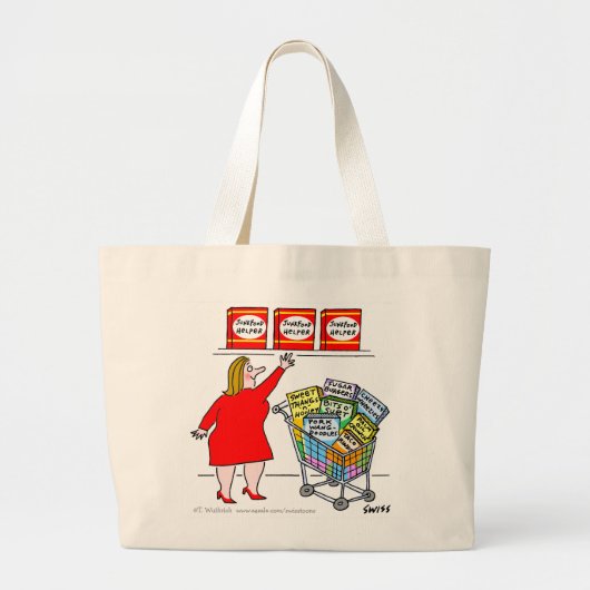 Funny Dieter bij Supermarket Cartoon Grocery Grote Tote Bag (Voorkant)