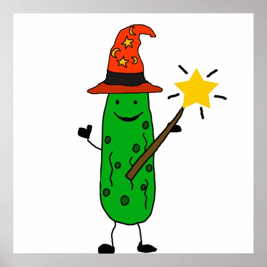 Funny Dill Pickle Wizard en Magic Wand Poster (Voorkant)