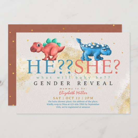 Funny Dino Boy of Girl Gender onthulling Kaart (Voorkant / Achterkant)