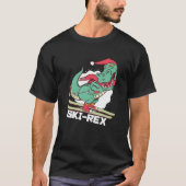 Funny Dino Ski Rex die kerstcadeaus krijgt T-shirt (Voorkant)