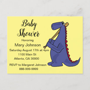 Funny Dinosaur Baseball Player Baby shower Uitnodiging Briefkaart