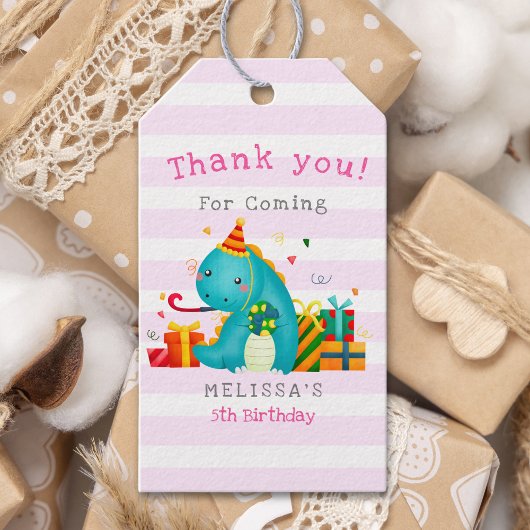 Funny Dinosaur Birthday Girl Party Cadeaulabel