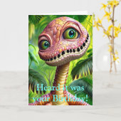 Funny Dinosaur Birthday Kaart Editable (Gele Bloem)