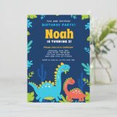 Funny Dinosaur Birthday Party Invitation Feestdagenkaart (Staand voorkant)